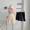 Pantalones Casuales de Tres Puntos Pierna Ancha Estilo Shorts Barbie para Mujer Verano Nuevos Deportivos Elásticos Cintura Alta Ajustados Plisados Pantalones Minnie