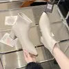 Botines de tobillo con punta afilada de temperamento para mujer estilo Otoño/Invierno 2026 cremallera trasera tacón grueso adelgazantes versátiles simples para el trabajo elásticos botas adelgazantes