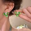 Pendientes de flores de cristal verde para mujer, diseño elegante y de lujo, con un toque de estilo nicho, accesorios de verano.