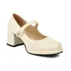 Zapatos Mary Jane de correa simple, charol, punta redonda, de una sola capa, tacón medio grueso, para mujer, tallas 32-43, zapatos de talla grande, zapatos de comercio exterior