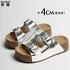 Pantuflas Suaves de Piel de Vaca con Suela Gruesa Estilo Birkenstock para Mujer, Sandalias de Playa Deslizables Casuales Antideslizantes de Verano para Exteriores con Punta Abierta