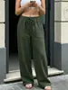 2026 Amazon Transfronterizo Wish Sitio Independiente Pantalones Casuales Rectos de Algodón y Lino Sueltos Color Sólido Cintura Elástica Bolsillo para Mujer