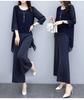 Traje de gasa para mujer 2024 Nuevo Verano Elegante Manga Corta Suelto Talla Grande Adelgazante Top Pantalones de Pierna Ancha Conjunto de Dos Piezas