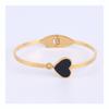Pulsera de acero inoxidable estilo coreano con amor incrustado de diamante blanco para mujer, pulsera de acero de titanio con corazón de melocotón y nácar negro, pulsera elegante de moda