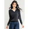 Suéter de Punto con Bloques de Color, Cuello en V, Estilo Falso Dos Piezas, Estilo Americano, para Mujer, Manga Larga, Nuevo Estilo Perezoso de Otoño, Top Básico Versátil
