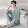 Pijama de modal para hombre, ropa de estar de algodón de manga larga para primavera y otoño, apto para todas las estaciones, estilo deportivo, talla grande, diseñado para usar fuera de casa