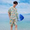 Camisa de Flor de Manga Curta terno Verão Masculino Sanya Camisa de Férias à Beira-Mar Havaí Shorts de Praia Um terno