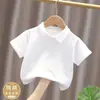 Camisas Polo de Algodão Puro para Meninos e Meninas, Camisetas Estampadas Tendência Estilo Coreano de Verão com Manga Curta, Tops Elegantes com Gola para Bebês e Crianças Maiores