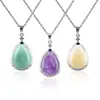 Pingente de Cristal Natural em Forma de Gota d'Água Transfronteiriço com Corrente de Clavícula de Cobre Cravejada de Diamantes, Colar de Cristal de Ametista Natural em Forma de Gota d'Água