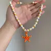 Estilo Vacacional Bohemio Colgante de Estrella de Mar Naranja Collar con Cuentas para Mujer Sensación de Alta Gama Cadena para Clavícula Textura Blanqueadora Accesorios