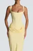 Vestido Longo Sexy Slim-Fit Europeu e Americano Transfronteiriço Novo de Cetim, Ombro a Ombro com Franzido Frontal e Amarração nas Costas, Estilo Longo, Atacado Direto da Fábrica