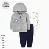 [Atacado] Moletom de Bebê para Primavera e Outono Casaco com Capuz de Manga Longa para Comércio Exterior Roupa para Fazer Cocô Conjunto de Três Peças para Crianças