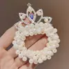 Tiara de Coroa Princesa Infantil Fita de Cabelo de Pérola Elástico para Cabelo Corda de Cabelo para Meninas Alta Elasticidade Corda de Cabelo Acessório de Coque para Cabelo
