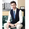 Chaleco de punto con cuello de traje para hombre 100% lana australiana transfronterizo, top suéter sin mangas para hombre de 6 cabos 120 count
