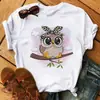 Estampado Lindo de Búho Suministro de Exportación Aliexpress Amazon Ebay Camiseta Estampada Ropa de Manga Corta para Mujer