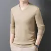Nuevo Suéter de Punto para Hombre Otoño e Invierno Cuello en V Manga Larga Suéter Básico de Punto Cálido Casual Ropa Interior Suéter de Color Sólido Tendencia