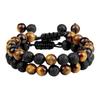 Pulsera de dos piezas de piedra volcánica cilíndrica de 8 mm con ojo de tigre de piedra natural para hombre, traje de pulsera de nuevo diseño transfronterizo de gran venta