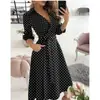 Vestido Feminino Moda Primavera e Verão 2022 Ebay Wish Manga Longa Decote V Estampado no Quadril