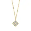 Collar de Plata de Ley S925 Chapado Eléctricamente en Oro de 18 Quilates con Flor de Trébol de Cuatro Hojas Transfronterizo para Mujeres Diseño de Nicho Cadena para Clavícula Incrustada con Diamantes Accesorios