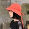 Sombrero de pescador con correa de color liso para niña, estilo coreano, con lazo, para primavera y verano, para mujer, sombrero de ala ancha que combina con todo.