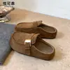 Cuero Genuino Hebilla Metálica Vintage Zapatos Birkenstock Más Terciopelo Punta Cerrada Medias Zapatillas Mujer 2026 Otoño Invierno Nuevo Estilo Mocasines para Exteriores Zapatillas de Algodón