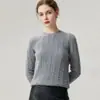 Suéter 100% cachemir puro para mujer, cuello redondo, diseño de punto trenzado, nuevo estilo otoño/invierno, top de punto ajustado, perfecto como capa base