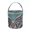 2025 Nova Bolsa Portátil de Mão Peônia Verde Bolsa DIY para Armazenamento de Lã Bolsa Balde Estampada Poliéster Pequeno Armazenamento
