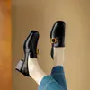 Zapatos de cuero retro de suela gruesa y punta cuadrada con un tacón grueso de 3.5 cm, mocasines versátiles de estilo británico, zapatos de vestir pequeños elegantes y sencillos