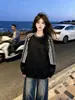 Sudadera con capucha de retazos de color liso y a rayas, cuello redondo, personalidad simple y de nicho, para mujer, otoño e invierno, nueva, holgada, versátil, estilo casual, top