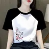 Camiseta Estampada de Manga Curta com Patchwork Color-Blocking Estilo Designer para Mulheres, Tamanho Plus, Top Emagrecedor, Comércio Exterior Transfronteiriço