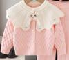 Chaqueta Suéter para Niños con Solapa Grande Cárdigan Otoño 2025 Nuevo Estilo Conjunto de Dos Piezas Pantalones para Niña Traje de Punto para Mujer