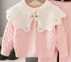 Abrigo Suéter para Niña con Solapa Grande Cardigan Otoño 2025 Nuevo Estilo Pantalones para Niña Conjunto de Dos Piezas Conjunto de Punto para Niñas