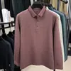 Nova Camisa Polo Masculina Outono 2026 Negócios Solta Casual Listrada Gola Tricô Manga Longa Camiseta Masculina Roupas de Pai