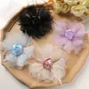 Atmósfera invernal original pluma organza rosa diy horquilla hecha a mano tocado accesorios para ropa al por mayor