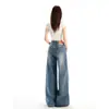 Novos jeans de outono e inverno com design de nicho retrô americano, com tachas, cintura alta e perna larga para mulheres, calças retas soltas e relaxadas