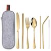 Conjunto de Talheres de Aço Inoxidável Amazon Faca e Garfo Colher Canudo Hashi Escova Conjunto de Talheres Portátil para Estudante Viagem de 7 Peças