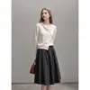 Cardigan Tricot Longo Crochê Vazado Francês Design de Outono Antecipado Feminino Top Solto Emagrecedor 25826