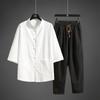 2025 Nuevo Verano Estilo Chino para Hombre Imitación Lino Seda de Hielo Camisa Talla Grande Moderna Holgada Casual Traje de Pantalón