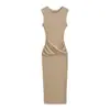 Vestido de Tricô sem Mangas com Cintura Torcida e Design que Abraça o Corpo, Cintura Marcada, Emagrecedor, Vestido Regata, Saia Longa, Algodão