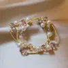 Pulsera de Brazalete de Cristal Artificial Colorido y Perla de Alto Brillo Multicapa para Mujer, Lujo Ligero Nicho Exquisito Pulsera Super Brillante