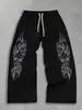 Calça de Moletom Estampada Estilo Dark High Street Americana Masculina Solta com Caimento Wide Leg Casual Cordão Hip Hop Calças Longas Marca Tendência
