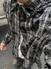Camisa de Calle Mayor Retro Nicho Estilo Americano Teñido Anudado a Cuadros Destrucción con Volantes Camisa Chaqueta Holgada de Otoño de Manga Larga para Hombre Moderna
