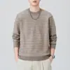 Suéter de Tricô Masculino Gola Redonda Manga Longa 2026 Outono Novo Estilo Americano Listrado Pulôver Camiseta Suéter Versátil Diário Tendência