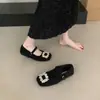 Zapatos Mary Jane Planos para Mujer, Estilo Nuevo 2025, Forrados de Felpa para Otoño/Invierno, con Hebilla Cuadrada y Pedrería, Zapatos de Algodón Elegantes y Cálidos