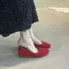 Zapatos planos franceses de moda zapatos de un solo color para mujer suela blanda piel de oveja zapatos de abuela mocasines rojos para conducir corte bajo rollito de huevo mocasines de cuero blando