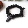 Colgante de Cruz Cuentas de Madera Natural Pulsera Elástica Barroca Pulsera de Rosario Ajustable para Hombre Venta al por Mayor