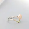 Set Mayorista de Joyería de Plata Nafoge con Anillo de Plata de Perla de Agua Dulce Natural Anillo de Plata de Ley 925 Grande en Forma de V Creativo de Moda