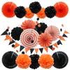 Conjunto de decoração para festa de Halloween, leque de origami laranja, flor, leque de papel preto, arranjo de casamento, pingente de faixa de borla de papel