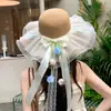 Sombrero de Paja Dulce con Lazo para Mujer, Sombrero de Sol de Ala Ancha para Exteriores con Protección UV para Verano, Sombrero de Playa Floral para la Costa