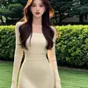 Vestido Gola Quadrada Tricô Francês Outono Novo Estilo Emagrecedor Elegante Suave Base Manga Longa Saia Curta